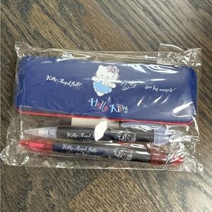2002 Sanrio HELLO KITTY Pen & Pencil Set w Case Angel French Y2K 2000s Vintage